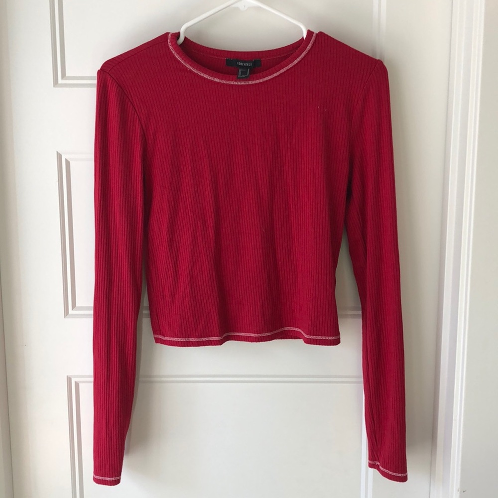 Forever 21 Cropped Red Long Sleeve